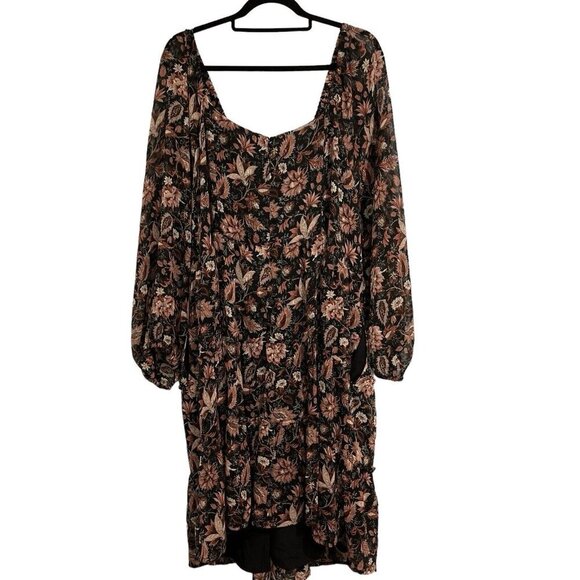 Madewell Plus 24W Amalia Tiered‎ Pampas Blooms Dress Metallic Black Floral NWT - Picture 2 of 10